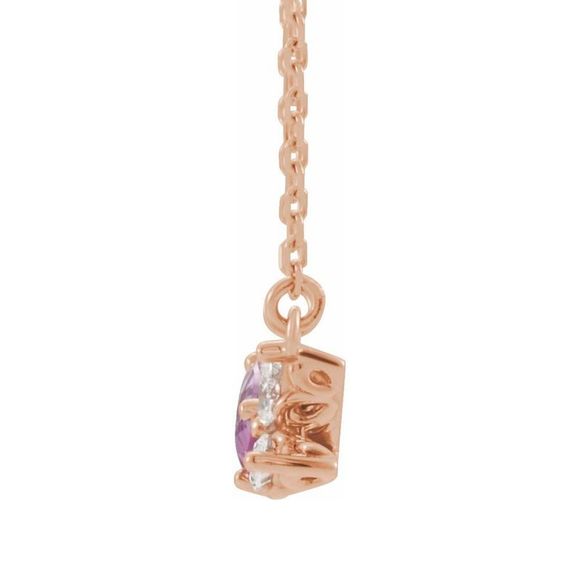 14K Rose Gold Pink Sapphire & 1/6 CTW Diamond Necklace, 16 Inch